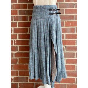 Bennetton Skirt Pleated Buckle Wrap Plaid Combo Blue Gray S